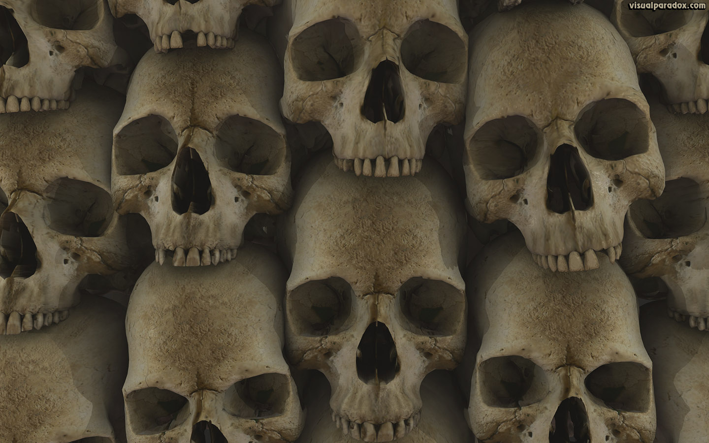 skull, bone, head, stack, Les Catacombes, crypt, gothic, skulls, bones, 3d, wallpaper, widescreen