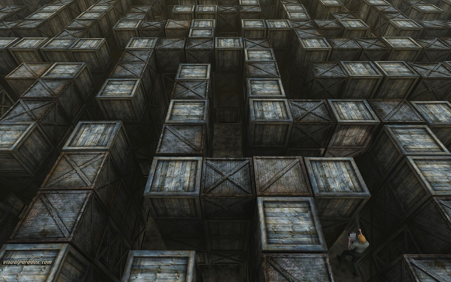 warehouse, maze, labyrinth, storage, search, lost, find, boxes, crates, clipboard, 3d, wallpaper, widescreen