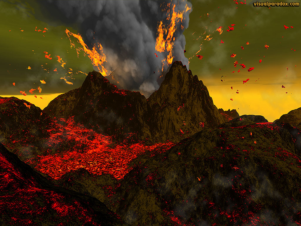 volcano, mountain, lava, magma, ash, smoke, fire, active,volcanoes, erupt, volcanology, 3d, wallpaper