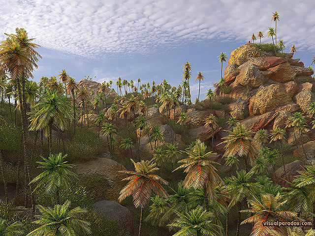Free 3D Wallpaper 'Jungle Rocks' 640x400