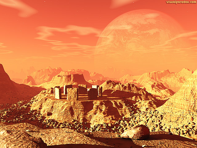 Free 3D Wallpaper 'Red Moon Ruins' 640x400