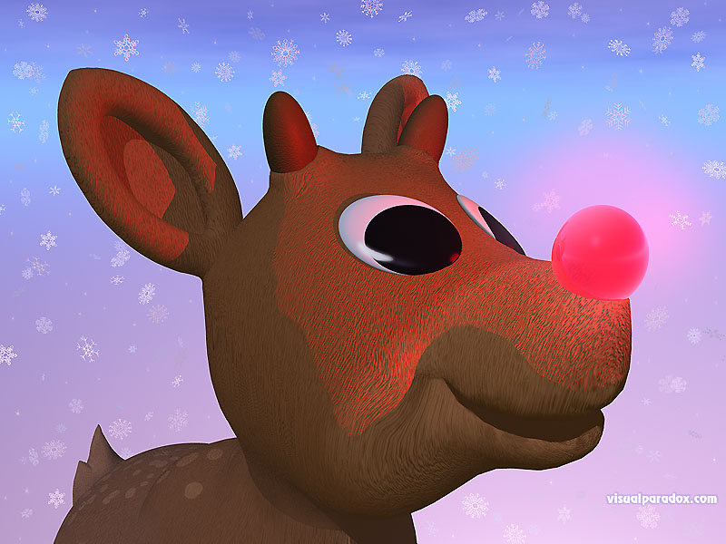 red, nosed, reindeer, christmas, xmas, snow, flakes, rudolf, holiday, nose, 3d, wallpaper