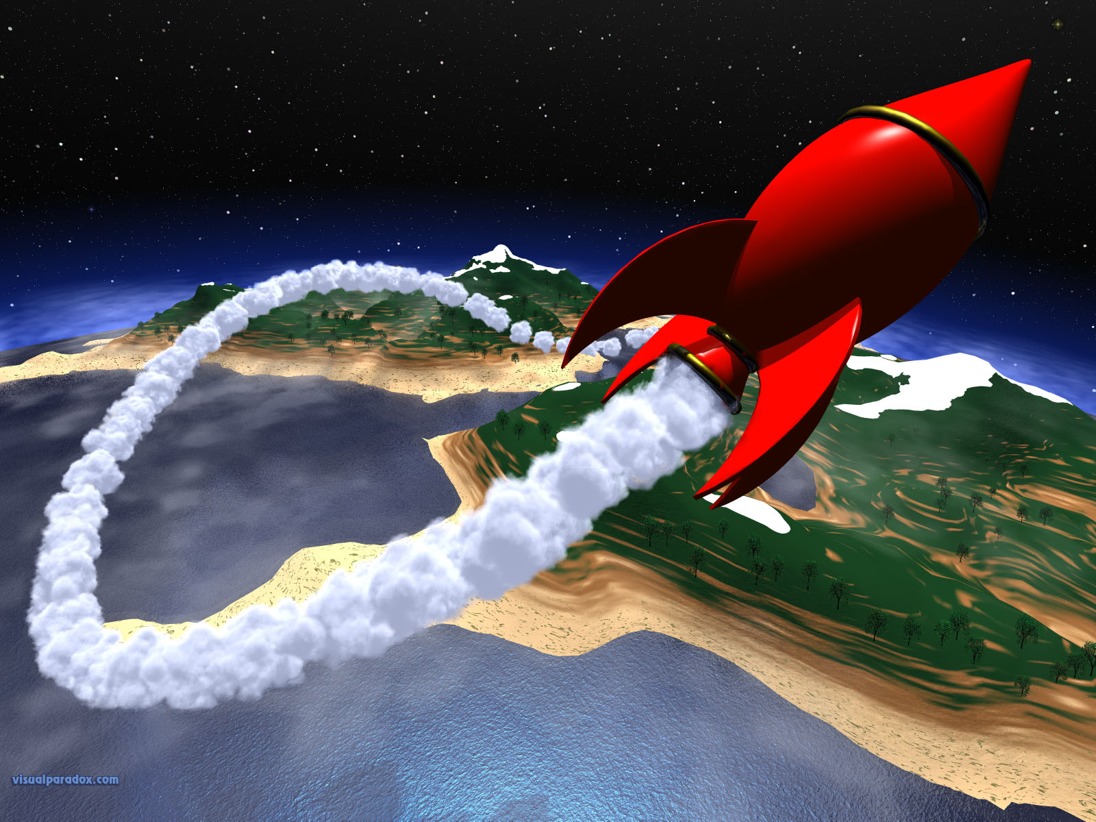 space, earth, planet, rocket, landing, fly, blast, off, cartoon, stars, ship, 3d, wallpaper