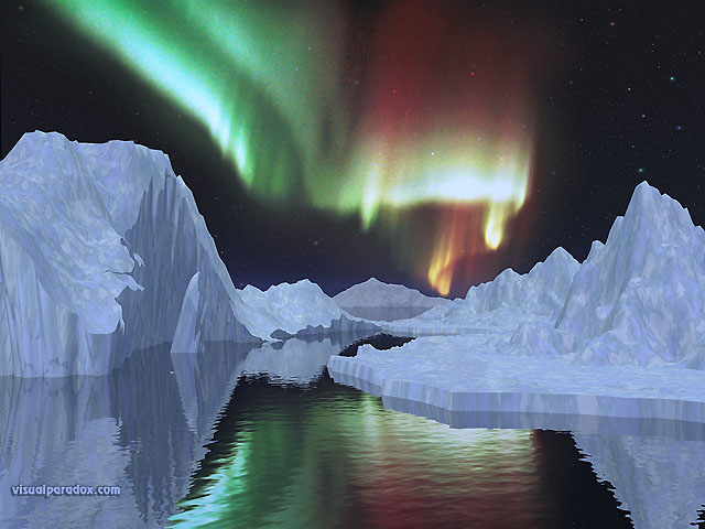 northern, lights, ice, iceburgs, north, pole, borealis, iceburg, snow, corona, free, 3d, wallpaper