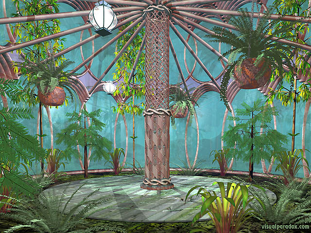 hothouse, plants, nature, glass, trees, column, house, interior, jungle, free, 3d, wallpaper