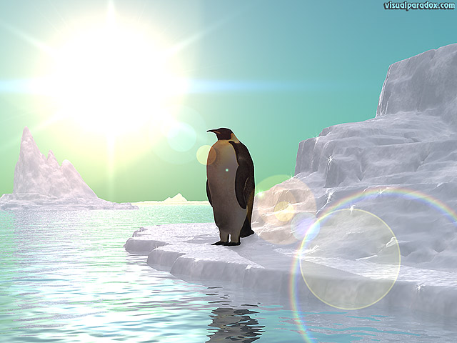 isolation, penguin, frozen, arctic, Antarctica, iceberg, Linux, emperor, sun, ice, flow, pack , free, 3d, wallpaper