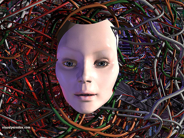 robot, computer, wires, wired, electric, female, girl, woman, AI, artificial, mechanical, electrical, replicant, android, droid, free, 3d, wallpaper