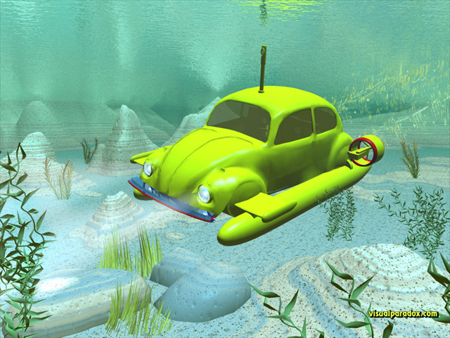 underwater, sub, ocean, sea, submersible, beetle, bug, cars, vw, car, free, 3d, wallpaper