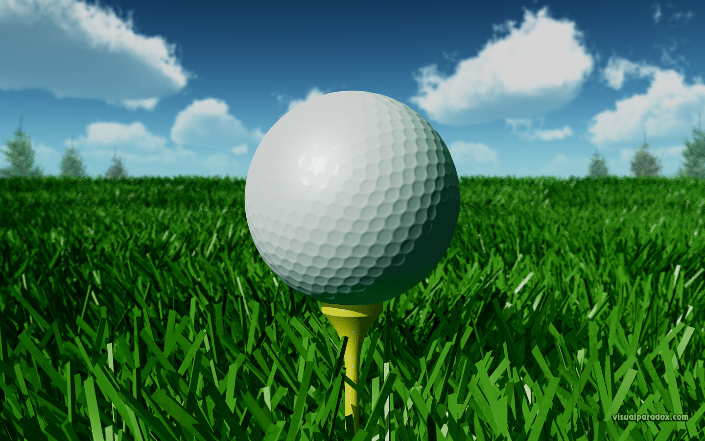 golf, golfball, tee, off, fairway, grass, day, closeup, ball, 3d, wallpaper, widescreen
