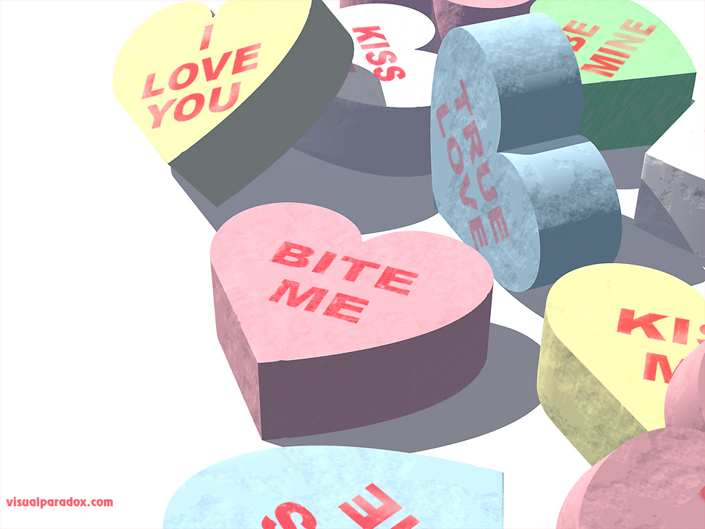 hearts, sweets, gift, message, valentine's day, bite me, insult, joke, holiday, 3d, wallpaper