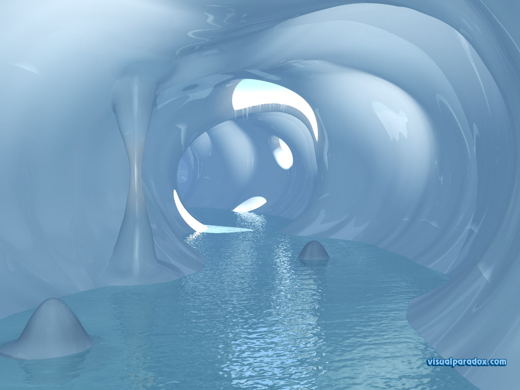 Snow, tunnel, frozen, cold, ice, melted, stalactites, stalagmites, underground, water , 3d, wallpaper