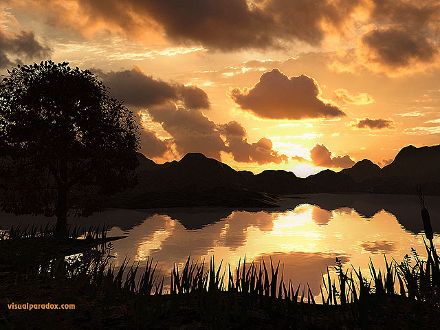 Free 3D Wallpaper 'Lake Sunset' 640x400