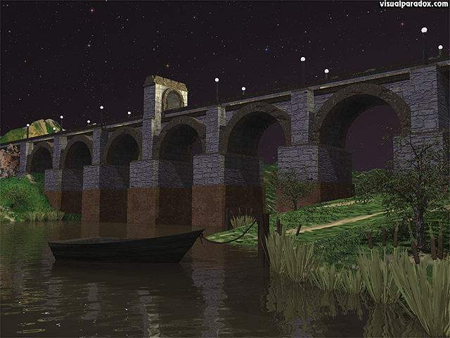 Free 3D Wallpaper 'Night Bridge' 640x400