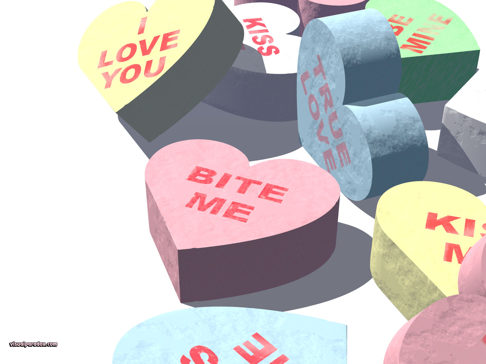 hearts, sweets, gift, message, valentine's day, bite me, insult, joke, holiday, 3d, wallpaper