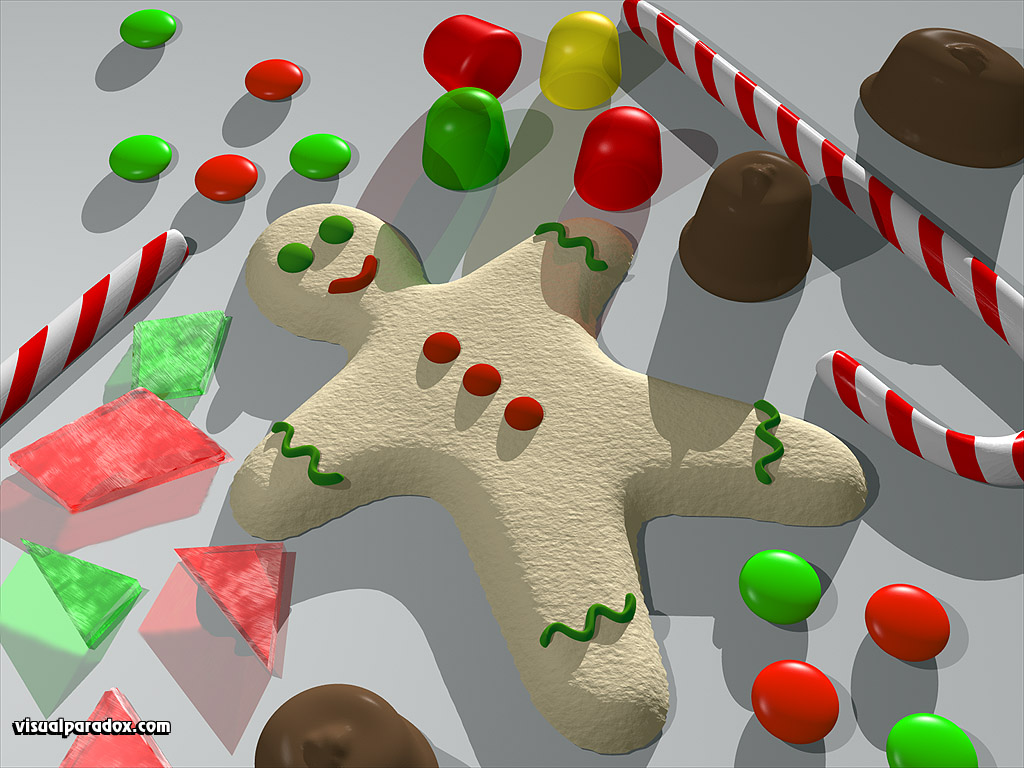 gingerbread, candy cane, gumdrops, cookies, hard, glass, chocolate, holiday, christmas, 3d, wallpaper