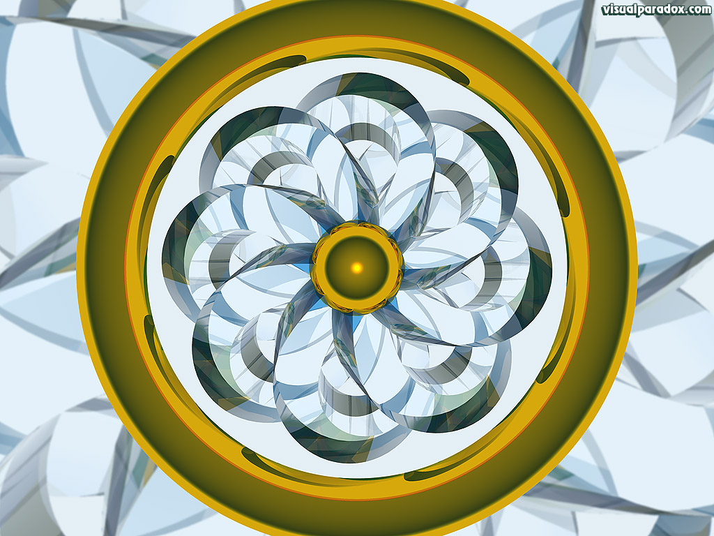 wheel, kaleidoscope, pinwheel, ring, absract, gold, glass, 3d, wallpaper