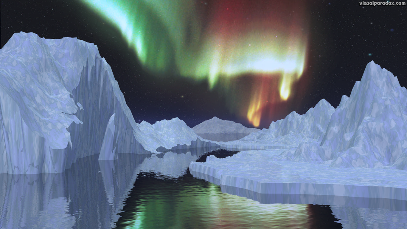 northern, lights, ice, iceburgs, north, pole, borealis, iceburg, snow, corona, 3d, wallpaper