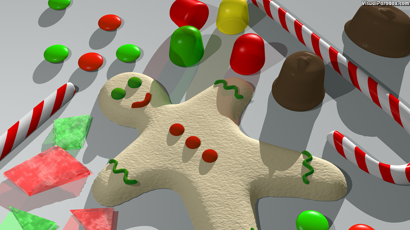gingerbread, candy cane, gumdrops, cookies, hard, glass, chocolate, holiday, christmas, 3d, wallpaper