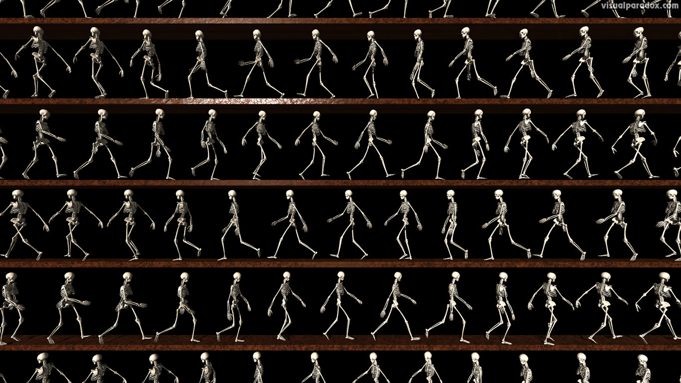 skeletons, animation, line, bones, death, follow, stroll, lines, walking, 3d, wallpaper