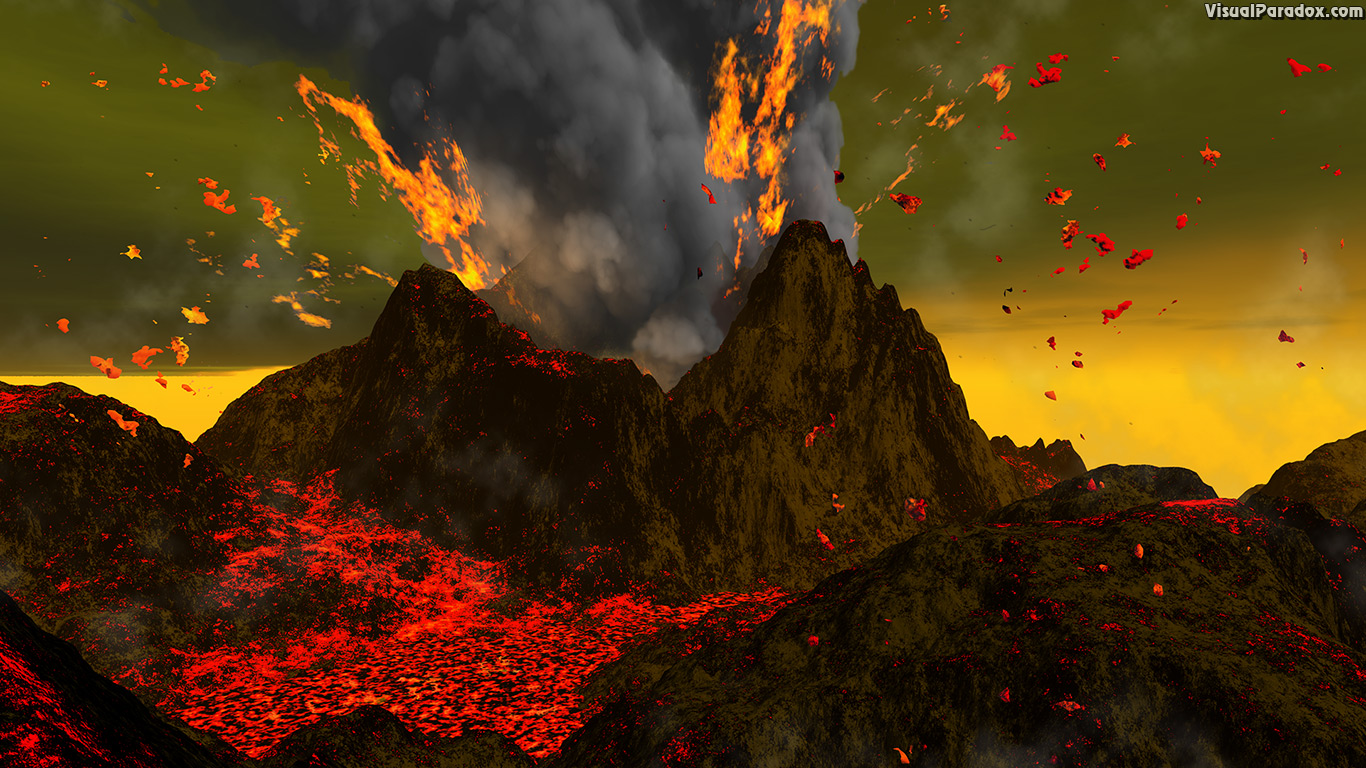 eruption, explosion, hell, lava, red, volcanic, volcano, mountain, magma, ash, smoke, fire, active, volcanoes, erupt, volcanology, 3d, wallpaper