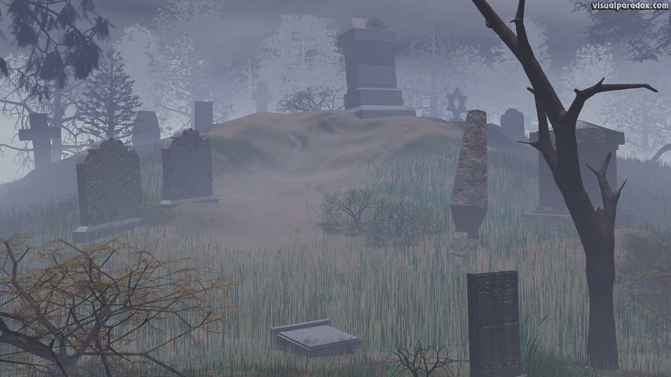 cemetery, graves, tombstone, trees, spooky, creepy, scary, halloween, plot, haunted, tombs, marker, grave, dead, 3d, wallpaper