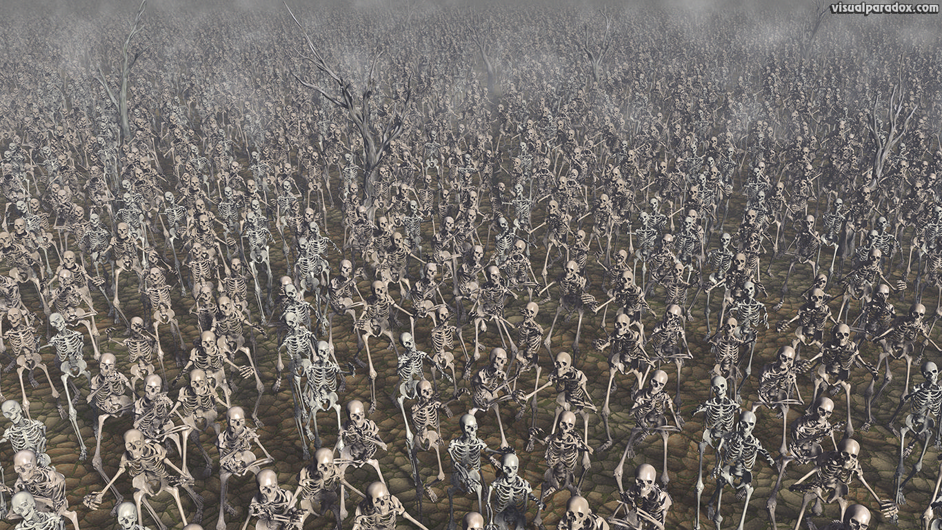 Skeletons, march, zombie, bones, skull, army, marching, crowd, chase, zombies, skeleton, attack, 3d, wallpaper