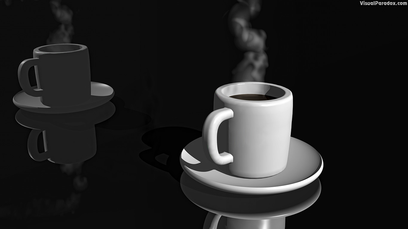 coffee, cup, steaming, reflection, black, tea, hot, 3d, wallpaper