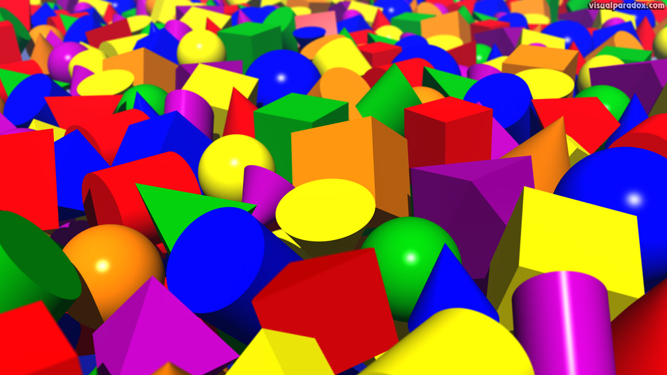 blocks, cube, sphere, cone, pyromid, cylindar, colors, 3d, wallpaper