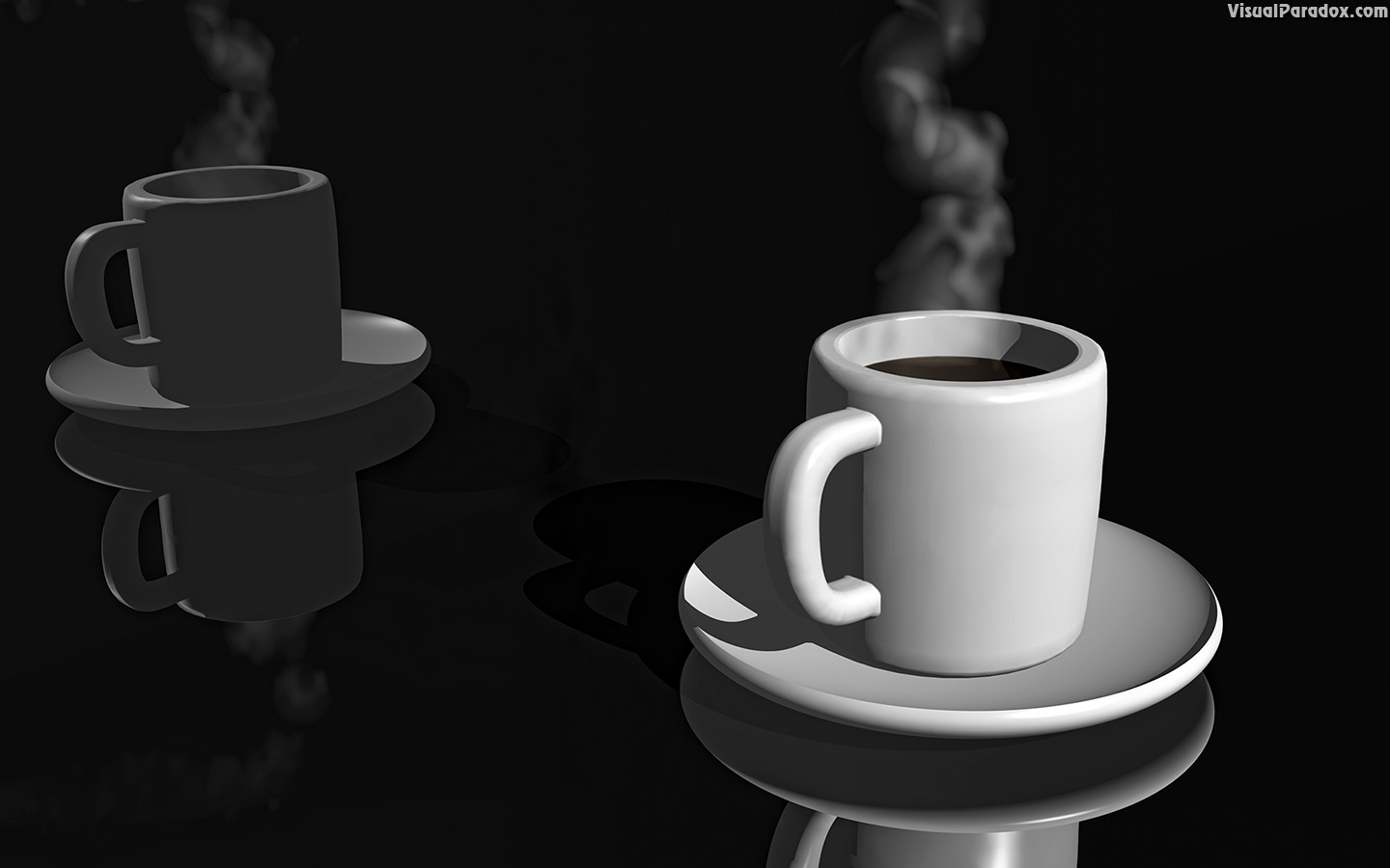 coffee, cup, steaming, reflection, black, tea, hot, 3d, wallpaper