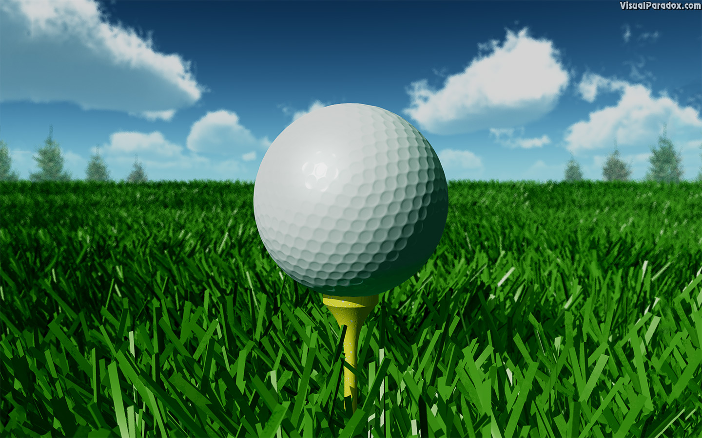 golf, golfball, tee, off, fairway, grass, day, closeup, ball, 3d, wallpaper
