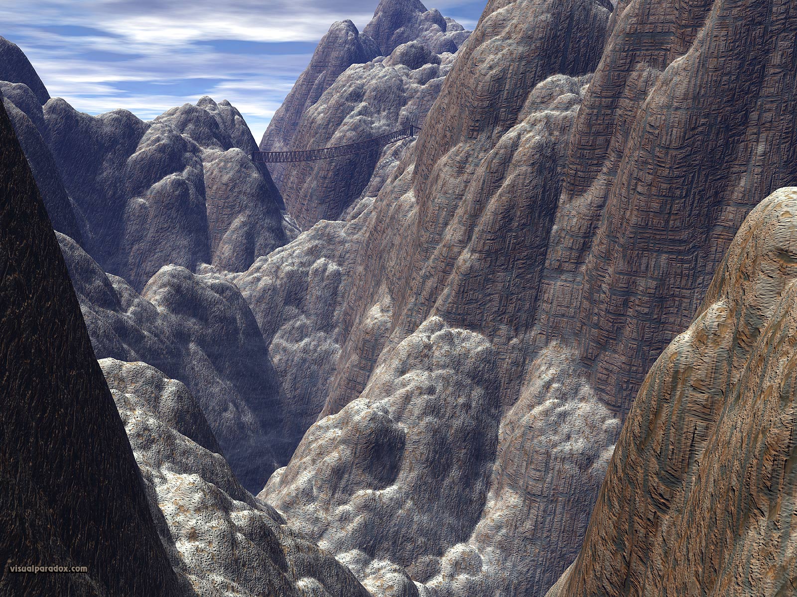 cliff, mountain, hike, granite, walk, trek, rope, bridge, cliffs, mountains, 3d, wallpaper