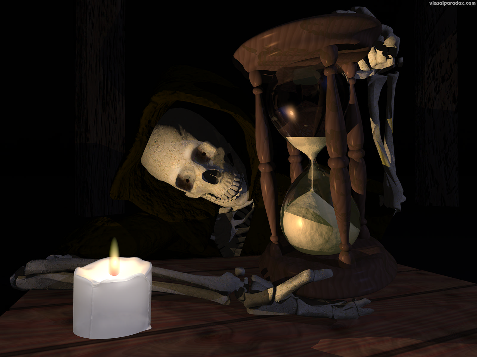 skeleton, hourglass, new years, time, candle, death, doom, minutes, skull, 3d, wallpaper