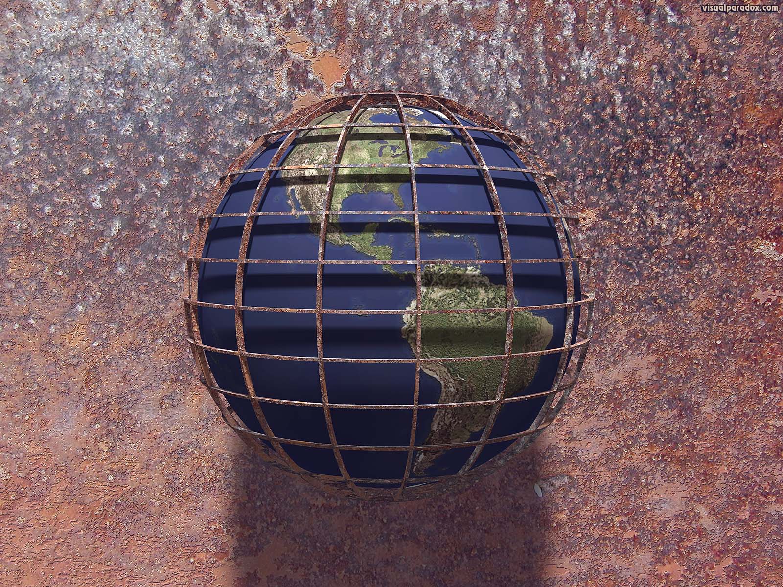 earth, world, global, planet, industrial, cage, prison, decay, rust, corrosion, rusty, corroded, 3d, wallpaper