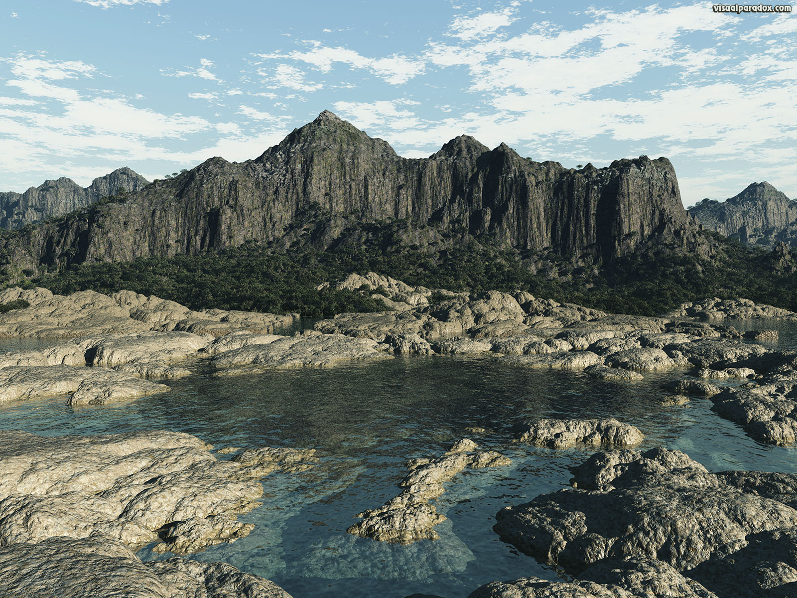lagoon, watershed, rocky, shore, canyon, mountain, cliff, ocean, tide, water, 3d, wallpaper