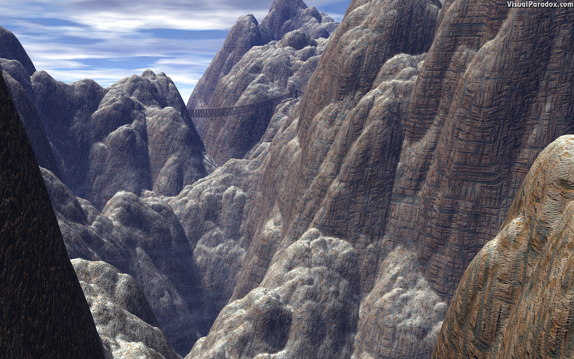 cliff, mountain, hike, granite, walk, trek, rope, bridge, cliffs, mountains, 3d, wallpaper