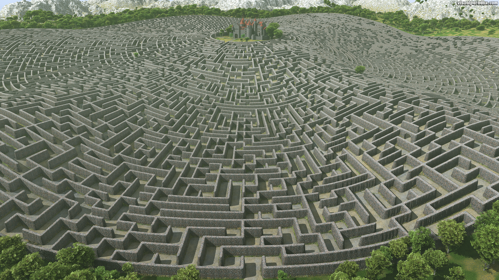 castle, walls, maze, labyrinth, fortress, manor, estate, fantasy, lost, defense, defend, protected, 3d, wallpaper