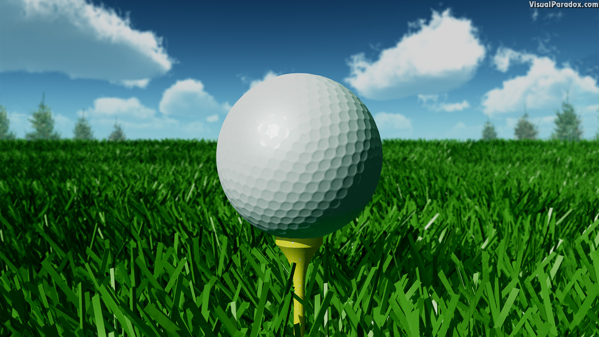 golf, golfball, tee, off, fairway, grass, day, closeup, ball, 3d, wallpaper
