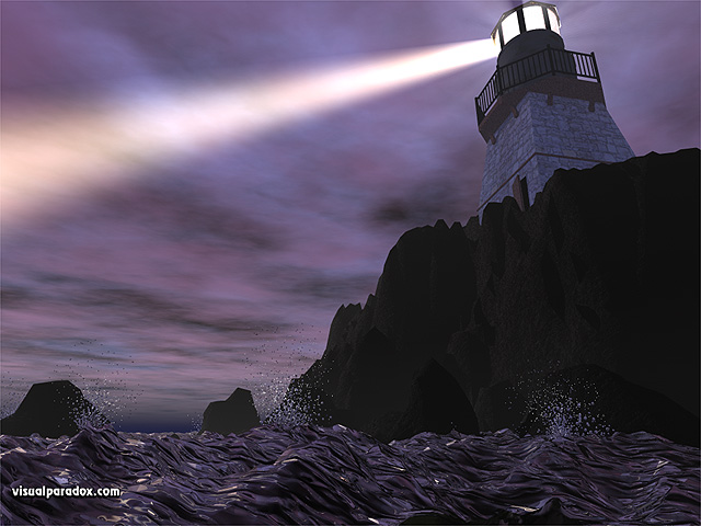 lighthouse, ocean, cliff, light, beam, storm, free, 3d, wallpaper