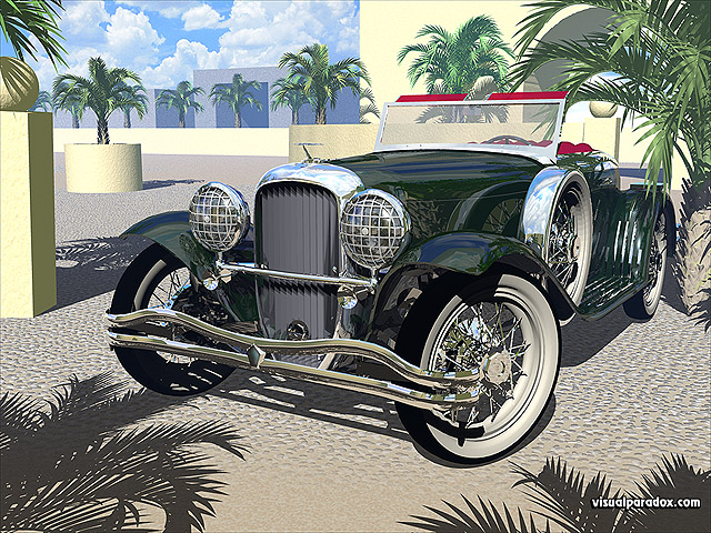 car, parked, palm trees, shiny, old, polished, cars, auto, automobile, autos, free, 3d, wallpaper