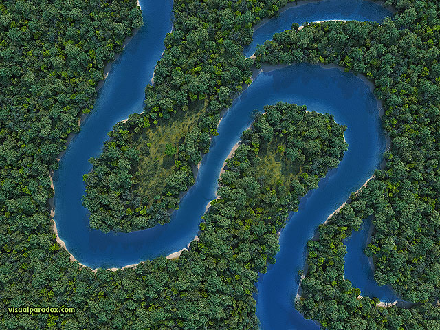 meandering, snaking, curvy, sinusoidal, snake, forest, woods, trees, erosion, oxbow, lake, pond, channel, river, stream, creek, bed, free, 3d, wallpaper