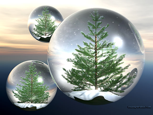 crystals, trees, sky, globes, float, bubbles, balls, fly, terrarium, snow, crystal, globe, free, 3d, wallpaper