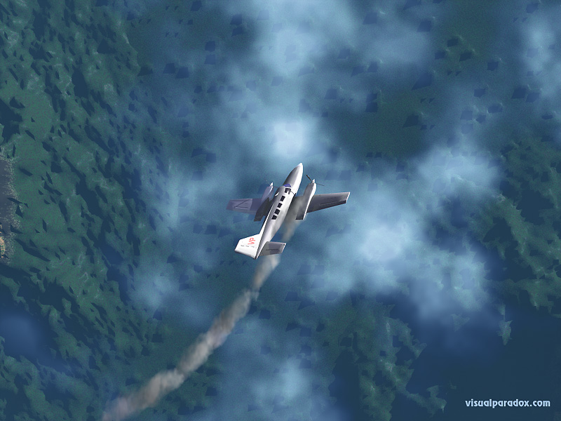 airplane, crash, down, smoke, clouds, altitude, airline, plane, 3d, wallpaper