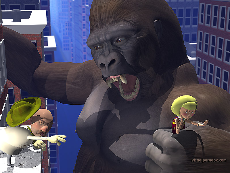 king kong, ape, gorilla, monkey, disaster, monster, movie, city, 3d, wallpaper