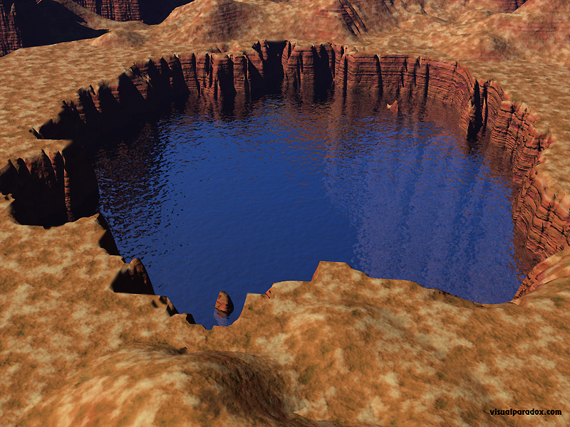 water, hole, lake, pond, rocks, cliff, sandstone, well, 3d, wallpaper
