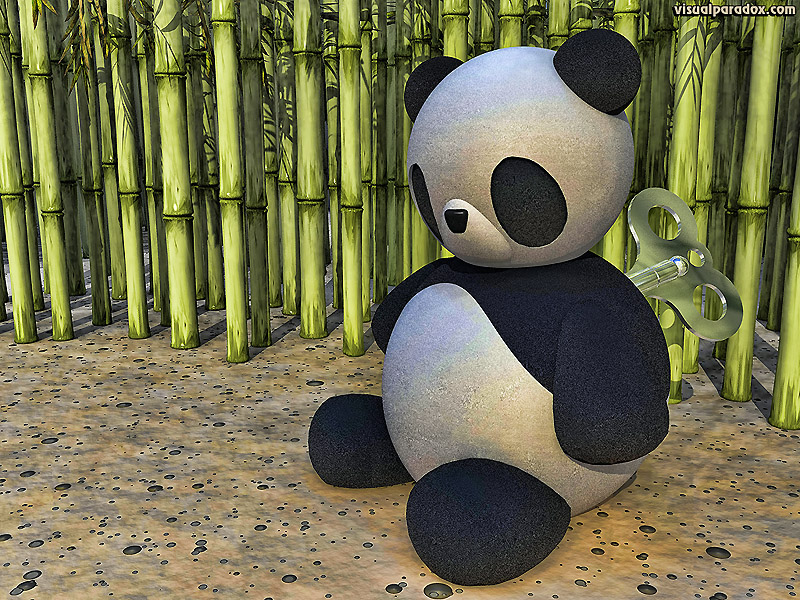 panda, clockwork, wind-up, key, china, winding, toy, doll, bamboo, cane, bear, wound, down, 3d, wallpaper
