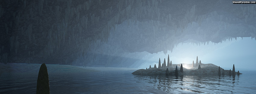 facebook, coverphoto, cover, Cave, lake, island, glow, stalactites, 3d