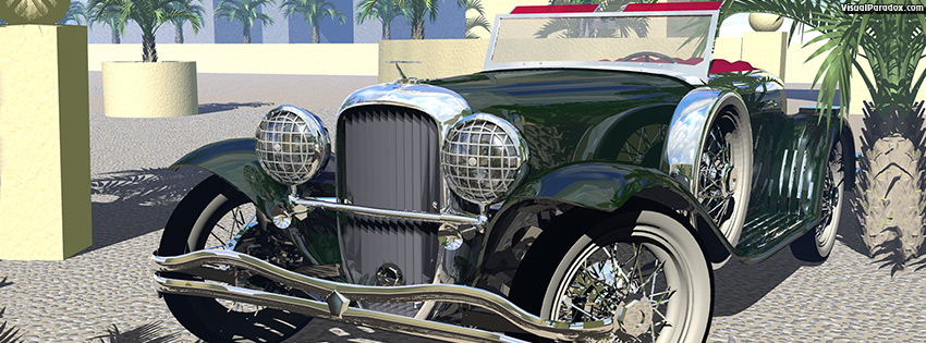 facebook, coverphoto, cover, car, parked, palm trees, shiny, old, polished, cars, auto, automobile, autos, 3d