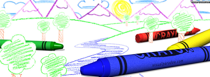 facebook, coverphoto, cover, crayon, color, draw, child, blue, yellow, red, green, colors, kid, book, paper, coloring, drawing, 3d