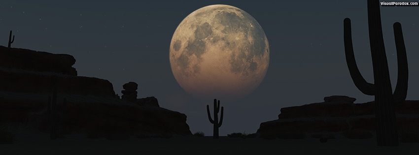 facebook, coverphoto, cover, lunar, moon, planet, desert, sand, cactus, night, full moon, 3d