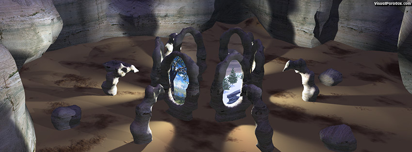 facebook, coverphoto, cover, rocks, ring, circle, teleport, temporal, portal, gateway, doorway, exit, hyperspace, gate, 3d